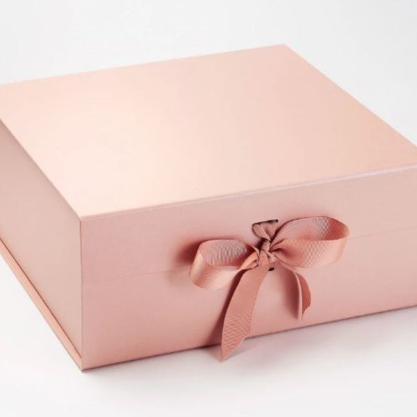 Caja de regalo extra grande de oro rosa con cinta - Caja de regalo grande - Caja del día de la madre - Cesta de regalo Her - Caja de regalo de cumpleaños - Caja de regalo magnética