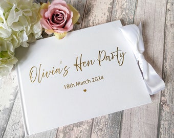 Hen party guest book with foil printed name and personalisation - White or Navy Bridal Guest Book - Hen Do Guest Book