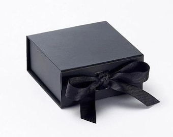 Small Black Gift Box with ribbon - Black Wedding Favour Box - Jewellery Box - Bridesmaid gift box - Luxury Black Magnetic Gift Box