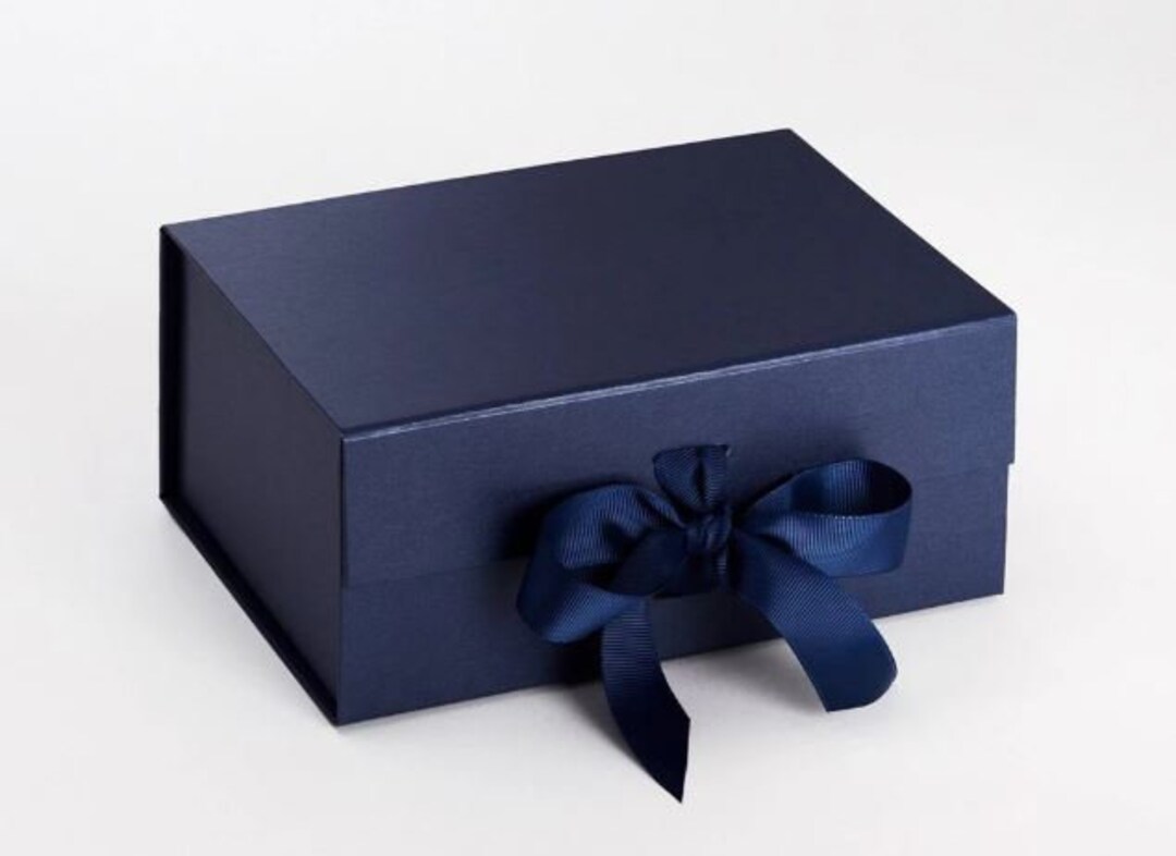 Navy Gift Box With Ribbon - Navy Blue Bridesmaid Proposal Box - Medium ...