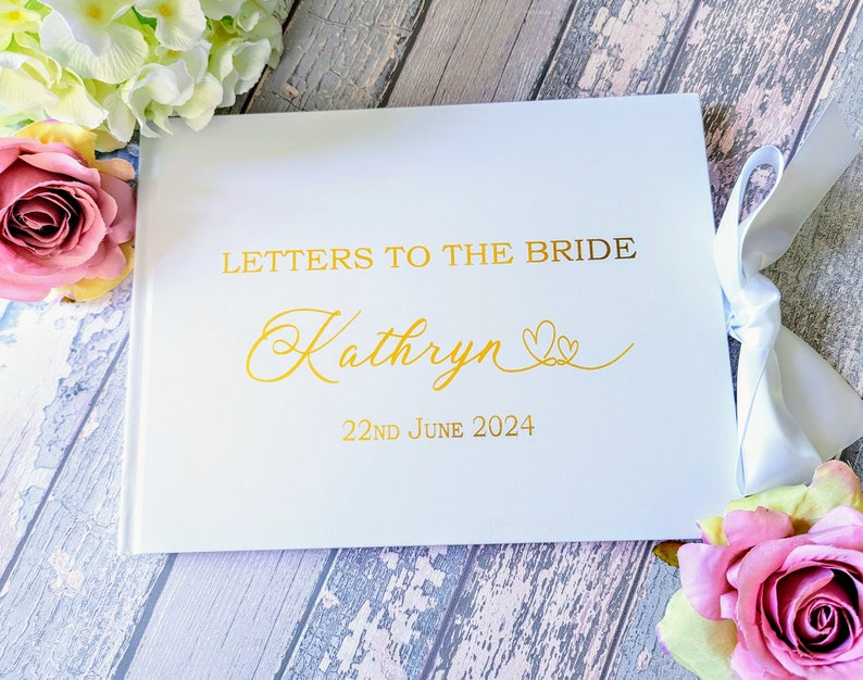 Letters to the Bride luxury book with foil printed name and personalisation White or Navy Bridal Guest Book Hen Do Guest Book image 2