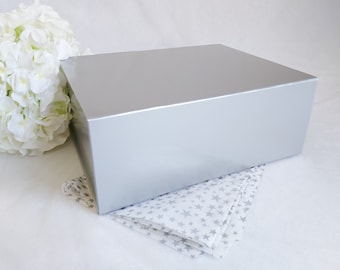 Caja de regalo de plata - Caja de regalo magnética gris - Varios tamaños - Caja de regalo de plata pequeña mediana grande - Caja de regalo de boda - Caja de regalo de dama de honor