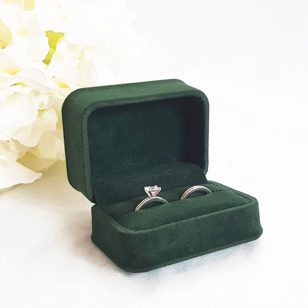 Luxury Green Double Ring Box - Suede Emerald Double Ring Box - Couple Ring Box - Wedding Ring Box - Ring bearer box - His and hers ring box