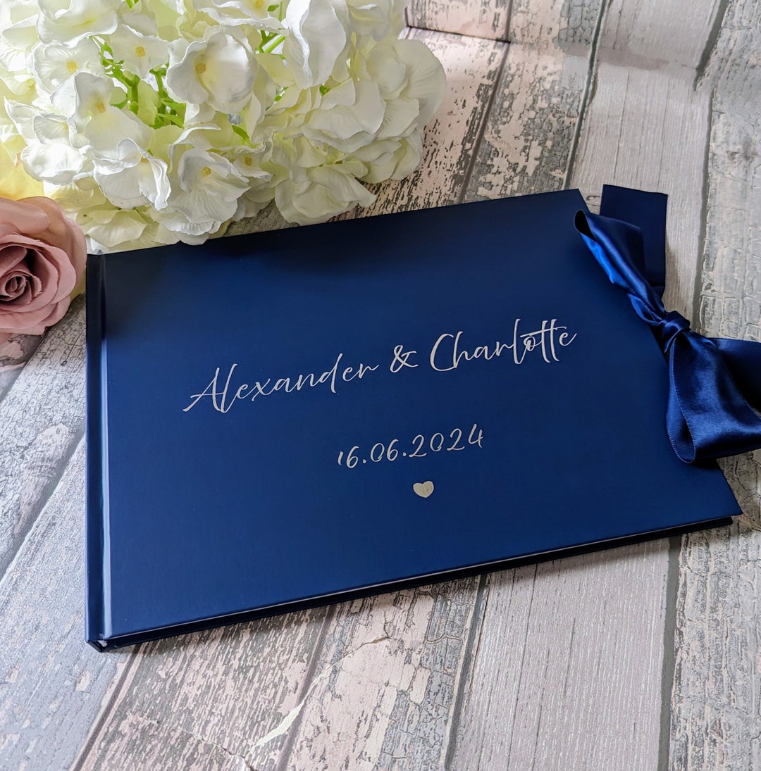 Wedding Guest Book With Luxury Paper, Personalised With Hot Foil Printing for Names and Satin ...