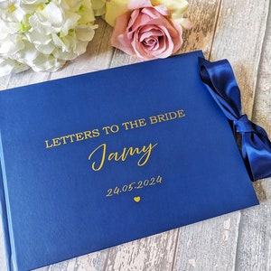 Livre de luxe Lettres à la mariée avec nom imprimé et personnalisation Livre d'or nuptiale blanc ou bleu marine Livre d'or Hen Do image 4