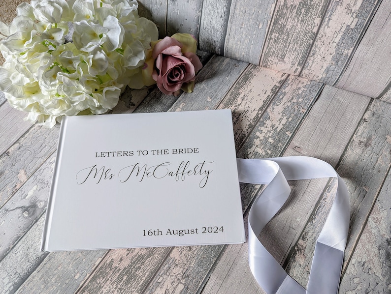 Letters to the Bride luxury book with foil printed name and personalisation White or Navy Bridal Guest Book Hen Do Guest Book image 8