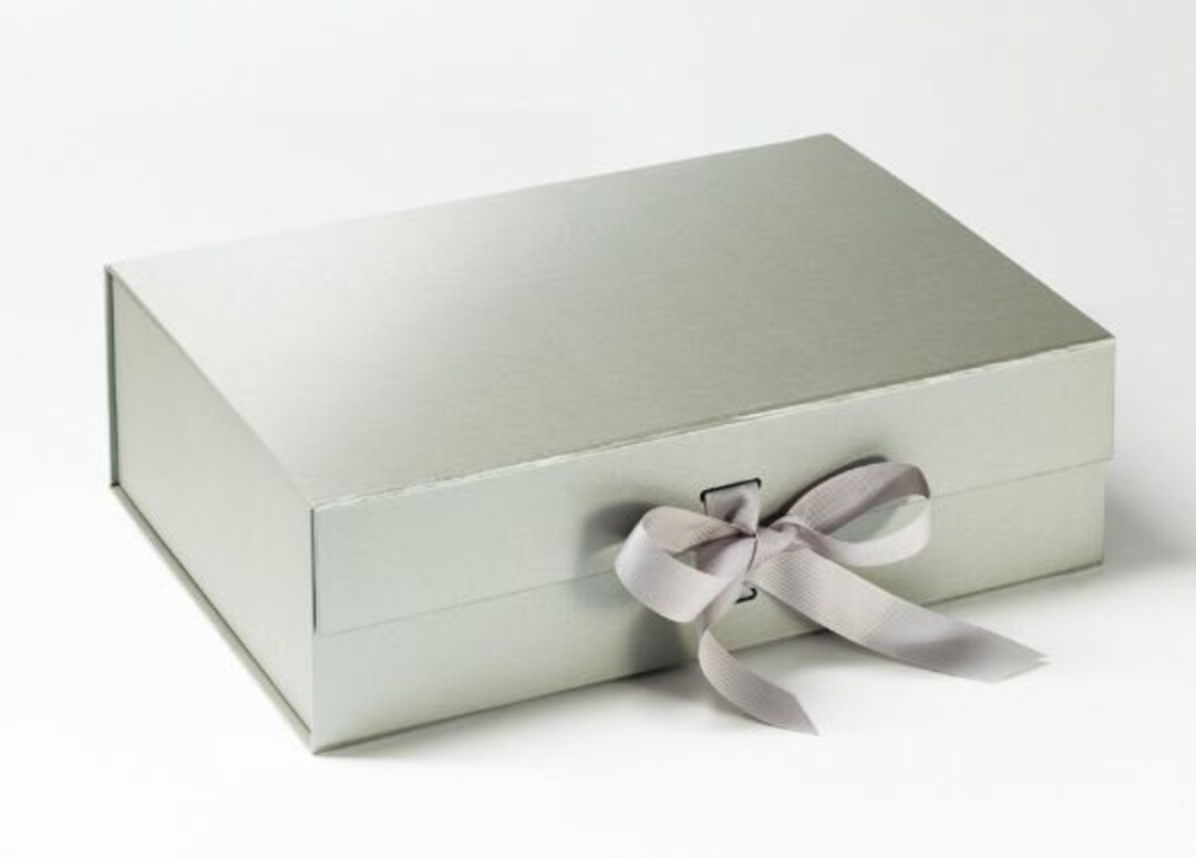 Luxury Silver Magnetic Gift Box With Ribbon - Bridesmaid Gift Box