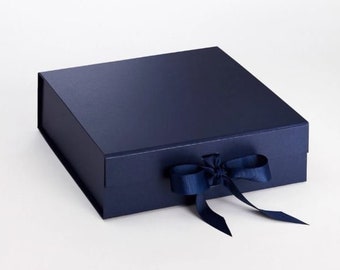 Large Navy Blue Magnetic Hamper Box - Square Magnetic Gift Box - Christmas Gift Hamper - Thanksgiving Hamper Box