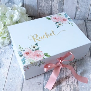 Floral Gift Box with Pink Ribbon - Personalised Bridesmaid Proposal Boxes - Valentine's Day Box - Mothers Day Gift Box