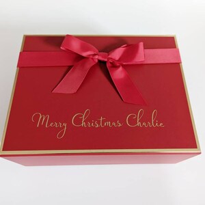 Red and Gold Personalised Valentine's Magnetic Gift Box with Ribbon Bow - Empty Christmas Eve Box - Gift Box for Him or Her with name image 3