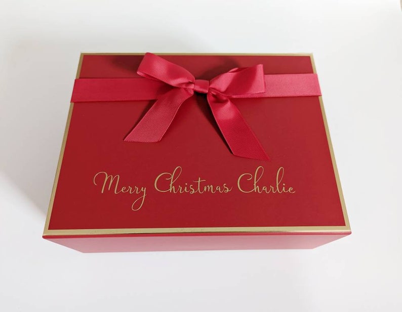 Red and Gold Personalised Valentine's Magnetic Gift Box with Ribbon Bow - Empty Christmas Eve Box - Gift Box for Him or Her with name image 3