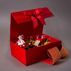 Red and Gold Personalised Valentine's Magnetic Gift Box with Ribbon Bow - Empty Christmas Eve Box - Gift Box for Him or Her with name image 4