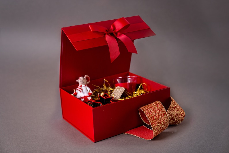 Red and Gold Personalised Valentine's Magnetic Gift Box with Ribbon Bow - Empty Christmas Eve Box - Gift Box for Him or Her with name image 4