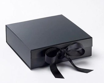 Large Black Square Gift Box - Black Magnetic Gift Box - Christmas Gift Box - Black Hamper Box - Groomsman Gift Box