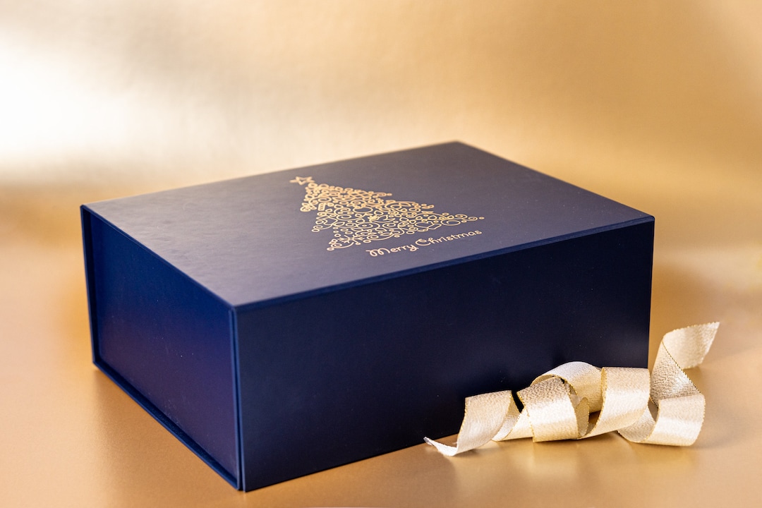 Luxury Christmas Gift Box With Fastening Navy Blue Large