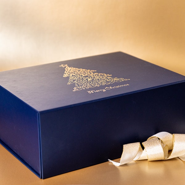 Coffret cadeau de Noël de luxe avec fermeture magnétique - Grand coffret cadeau de réveillon bleu marine - Coffret cadeau de Noël - Coffret cadeau d'entreprise