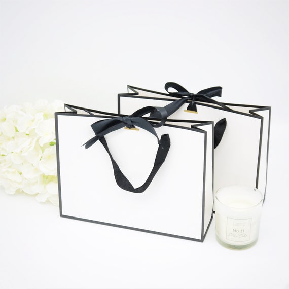 Luxury White Gift Bag With Black Ribbon Wedding Gift Bag Etsy