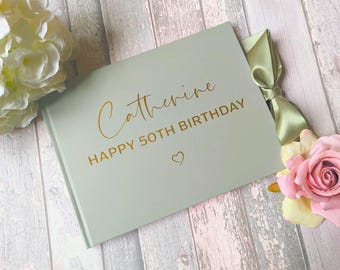 Personalized Birthday Guest Book with Foil print name, choice of Navy, Sage, White, Ivory or Pink