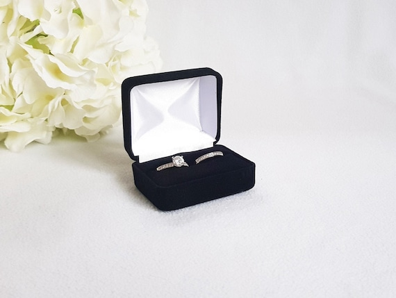 Black Double Ring Box - Velvet Double Ring Box - Couple Ring