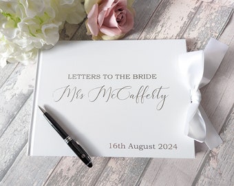 Letters to the Bride luxury white book with foil printed name and personalisation - White Bridal Guest Book - Hen Do Guest Book