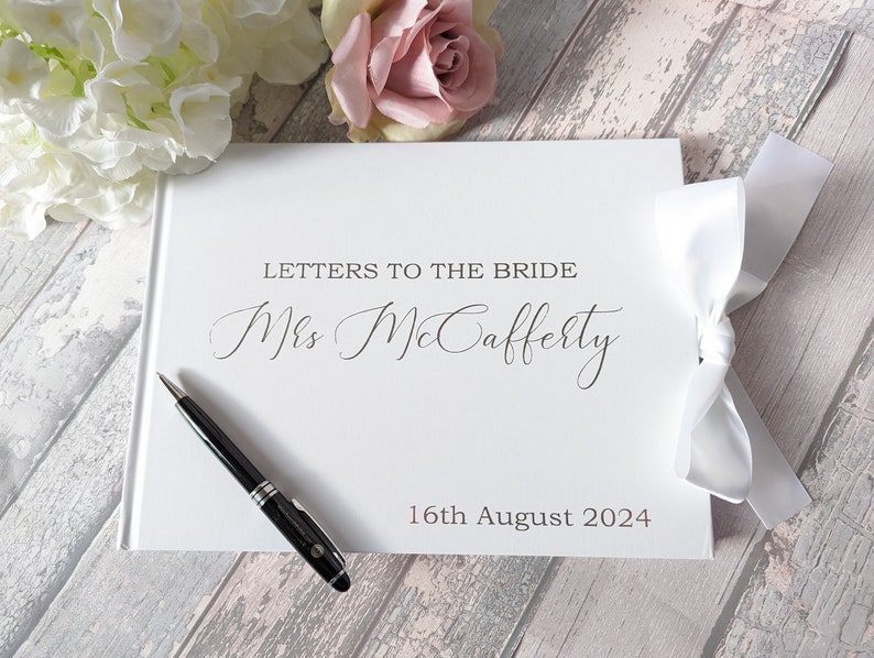 Letters to the Bride luxury book with foil printed name and personalisation White or Navy Bridal Guest Book Hen Do Guest Book image 3