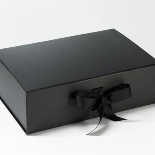 Large Black Gift Box with Ribbon - Luxury Black Gift Box - Groomsman Proposal Box - Magnetic A4 Gift Box - Hamper Box