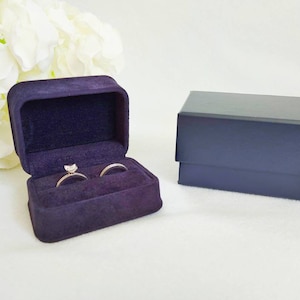 Luxury Navy Blue Double Ring Box - Suede Double Ring Box - Couple Ring Box - Wedding Ring Box - Ring bearer box - His and hers ring box
