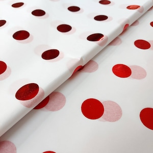 White Tissue Paper with Red shiny spots - Red circle tissue paper - Christmas Shimmer tissue paper - Luxury Gift wrap - 5 sheets
