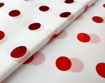 White Tissue Paper with Red shiny spots - Red circle tissue paper - Christmas Shimmer tissue paper - Luxury Gift wrap - 5 sheets