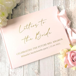 Cartas a la novia Libro A4 con nombre impreso en papel metálico y personalización Libro de invitados para despedida de soltera en blanco, azul marino, rosa, marfil y salvia