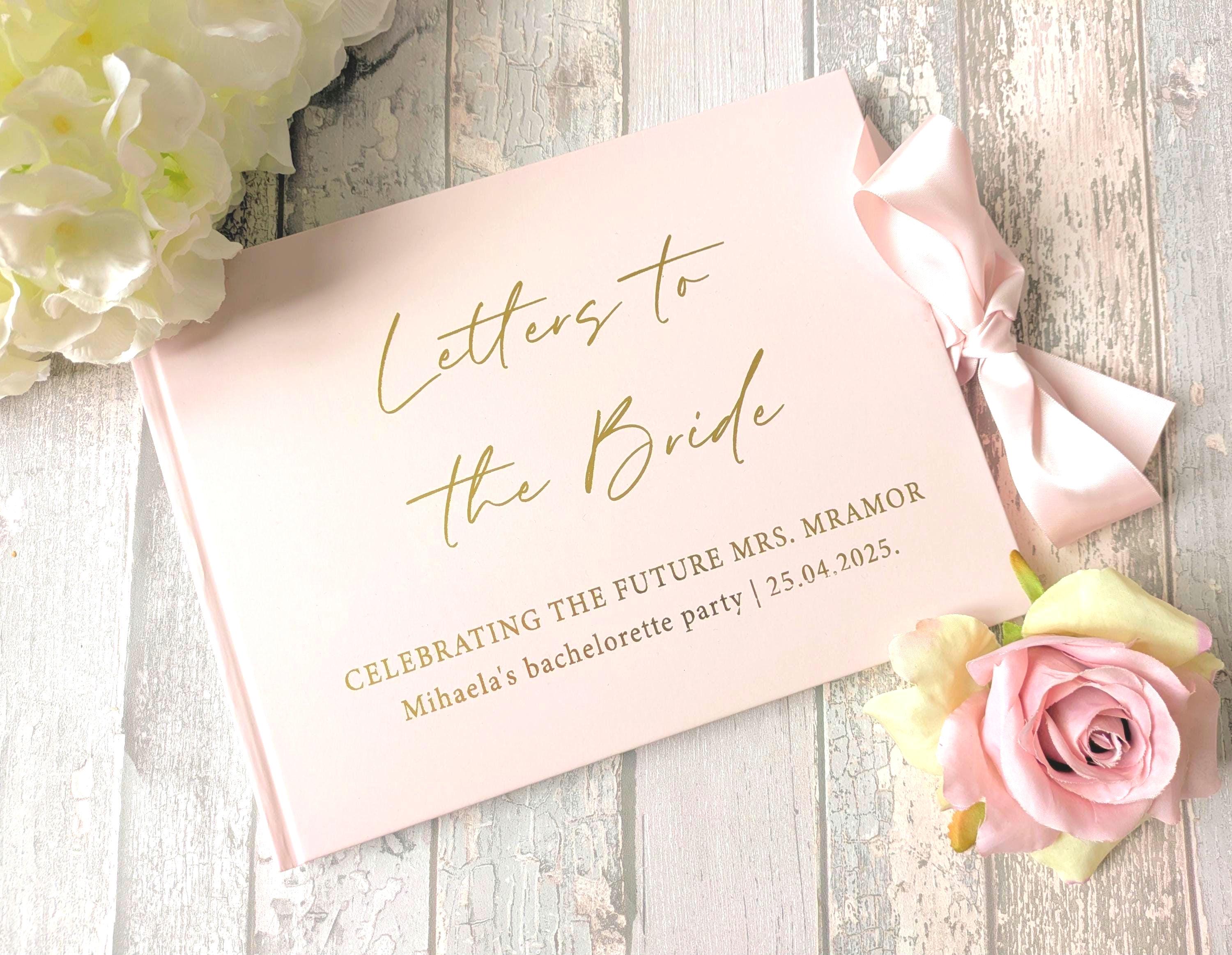 Letters to the Bride A4 book with foil printed name and personalisation White Navy Pink Ivory Sage Bridal Guest Book - Hen Do Guest Book