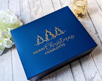 Christmas Gift box in Navy Blue with Magnetic Fastening, perfect for Large Christmas Eve Box - Christmas Hamper box - Corporate Gift Box
