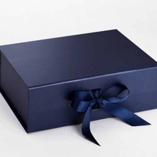 Large Navy Gift Box with Ribbon - Bridesmaid Gift Box - Bridesmaid Proposal Box - God Parent Proposal Box - Birthday Gift Box - A4 Magnetic