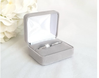 Light grey double Ring Box - Velvet Double Ring Box - Couple Ring Box - Wedding Ring Box - Ring bearer box - His and hers ring box