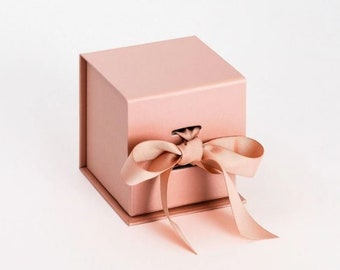 Rose Gold Cube Gift Box with ribbon - Small gift box - Rose Gold Wedding Favour Box - Luxury Cupcake Box - Bridesmaid gift box