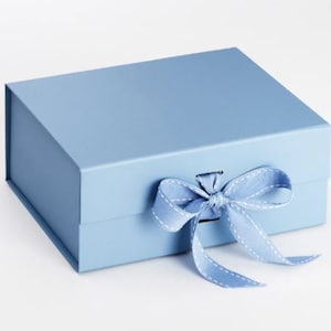 Luxury Blue Gift Box with Ribbon - Baby Boy Gift Box - Blue Packaging Boxes - Blush Bridesmaid Gift Box - Medium A5 Magnetic Gift Box