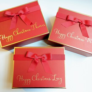 Red and Gold Personalised Valentine's Magnetic Gift Box with Ribbon Bow - Empty Christmas Eve Box - Gift Box for Him or Her with name image 2