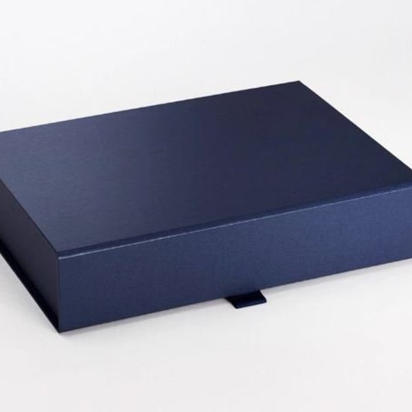 Grande boîte cadeau magnétique bleu marine A4 - Boîte pour documents de luxe - Boîte photo - Boîte de présentation - Boîte pour cadre - Boîte cadeau de Noël d'entreprise