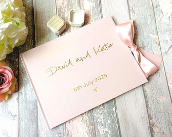 Personalized Wedding Guest Book with Ribbon: Foil Print, A4 Size