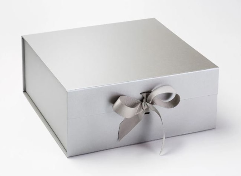 Extra Large Silver Gift Box With Ribbon Storage Box Large Etsy UK