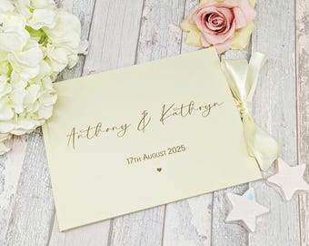 Personalized Wedding Guest Book: Ivory Photo Album with Ribbon