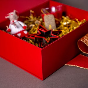 Red and Gold Personalised Valentine's Magnetic Gift Box with Ribbon Bow - Empty Christmas Eve Box - Gift Box for Him or Her with name image 5