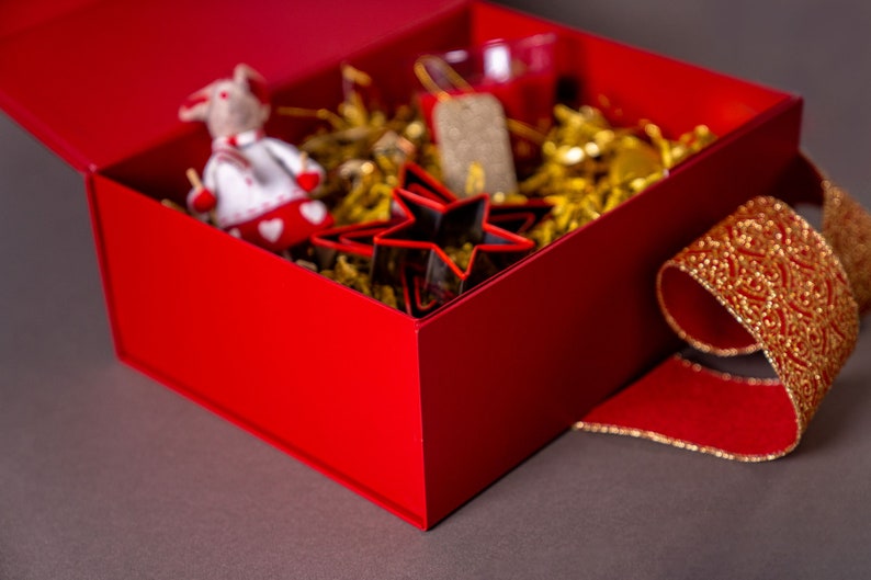 Red and Gold Personalised Valentine's Magnetic Gift Box with Ribbon Bow - Empty Christmas Eve Box - Gift Box for Him or Her with name image 5
