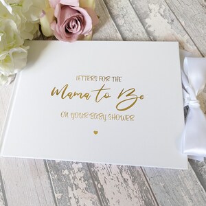 Livro Cartas para a Mamãe para Ser Luxo com nome impresso em papel alumínio e personalização - Livro de Visitas Branco ou Marinho para Chá de Bebê Livro de Visitas