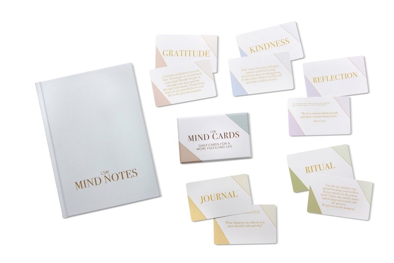 Wellbeing Bundle: Journal & Mind Cards Mindfulness , positivity or gratitude gift for friends, family self gift Christmas present Don't add a pen