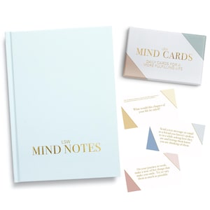 Paquete de bienestar: Tarjetas de atención plena + Diario de notas mentales / Set de regalo de autocuidado / Tarjetas de atención plena y diario de bienestar para la reflexión diaria