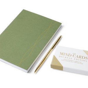 Paquete de diario: tarjetas de inspiración, cuaderno rayado y bolígrafo / Set de indicaciones para diario guiado / Regalo de autocuidado para mujeres / Kit de escritura consciente