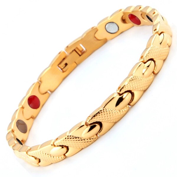 Gold Health jewelry  28 k  gold  plated  magnets stainless  steel  bracelet 5 in 1 energy gold bracelet