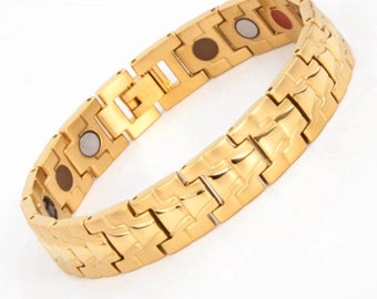 Gold in 2 tone  316L Stainless  Steel Titanium Energy Care Bracelet Jewelry