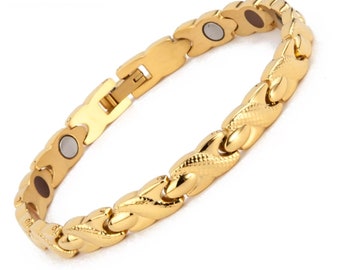 Gold titanium  and 316L stainless steel  healthcare  bracelet ,with (18 k gold )  magnetic  titanium, magnetic bracelet, unisex,  watch band